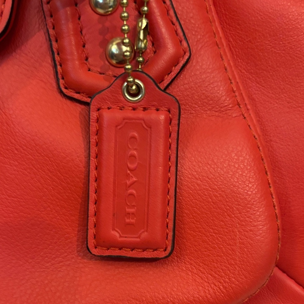 Coach Handbag Campbell Leather Small Flap Satchel Crossbody Hot Orange F27231 - Picture 2 of 12
